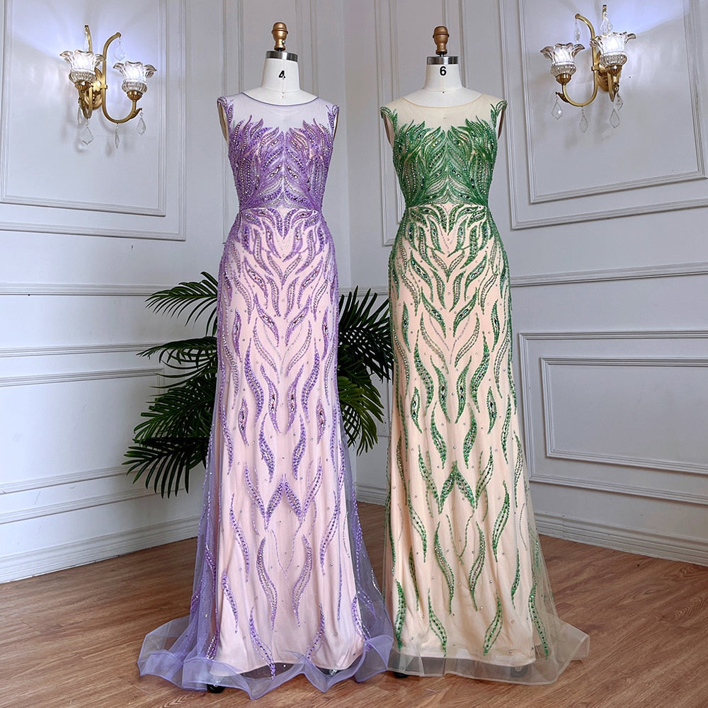 Lilac Mermaid Elegant Beaded Gowns For Women