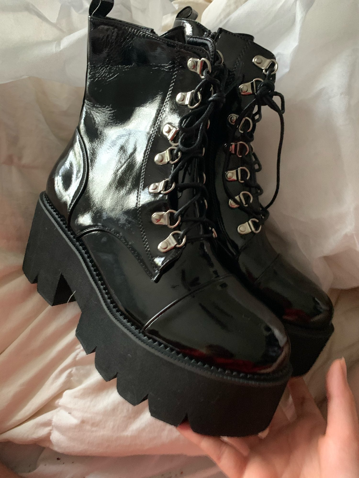 Patent Leather Gothic Black Boots - LiveTrendsX