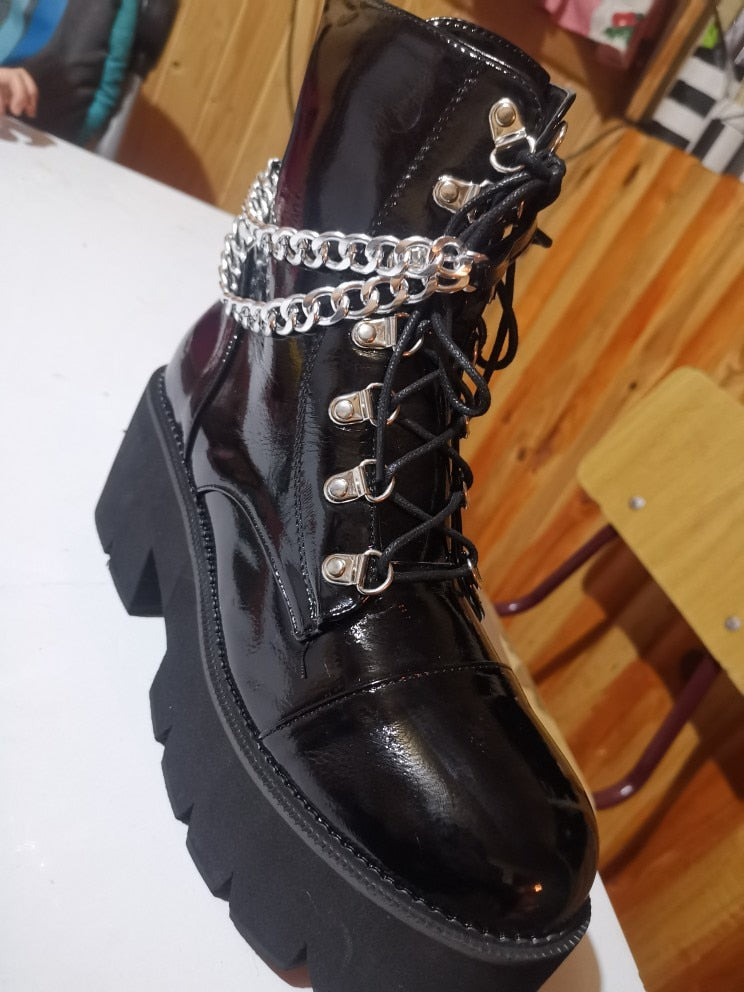 Patent Leather Gothic Black Boots - LiveTrendsX