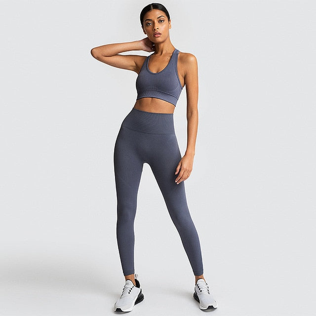 Seamless Gym Set Nylon Woman Sportswear 2 Piece Exercise Leggings Padded Sports Bras Women Fitness Wear Yoga Sets Sports Suits L - LiveTrendsX