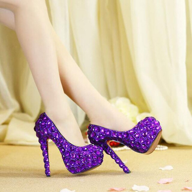 Big Size 34~43 Spring 2019 Autumn Women Pumps Sexy Purple 14CM/11CM/8CM High Heels Luxury Rhinestone Wedding Party Shoes - LiveTrendsX