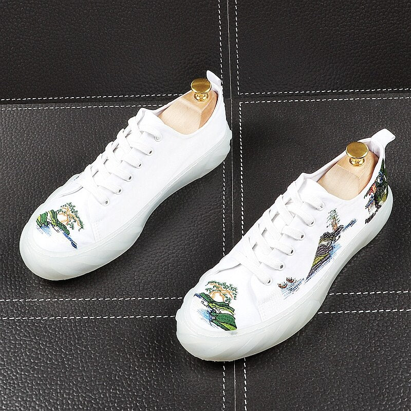 Men Fashion Casual Shoes Summer Leather Embroidery Chinese Style Sneakers Male Breathable Youth Trending Shoes - LiveTrendsX