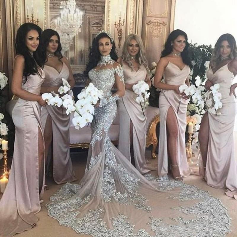 Long Sleeves Luxury Beading Formal Evening Dresses Mermaid Party Dubai Women Lace Crystals Prom Evening Gowns - LiveTrendsX