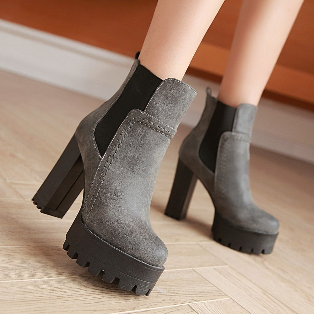 Women Round Toe Platform High Heels Boots