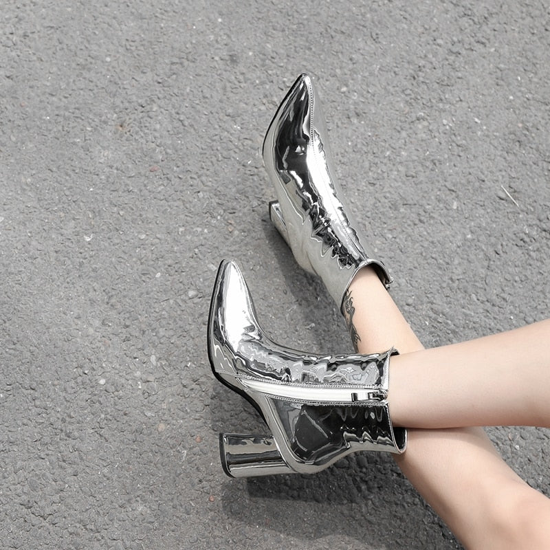 Sliver Gold Women Ankle Boots