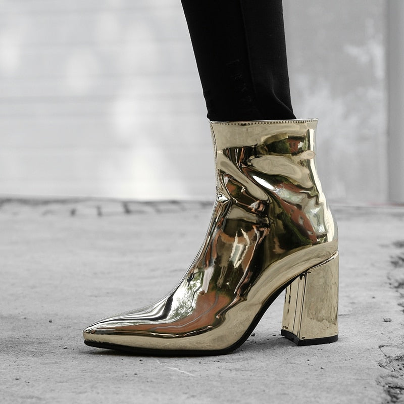 Sliver Gold Women Ankle Boots