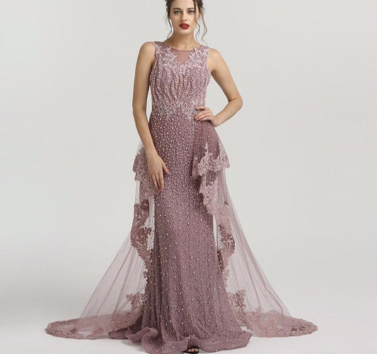 New Mermaid Sleeveless Sexy Evening Dresses Pearls Fashion Off Shoulder Evening Gowns 2020 - LiveTrendsX