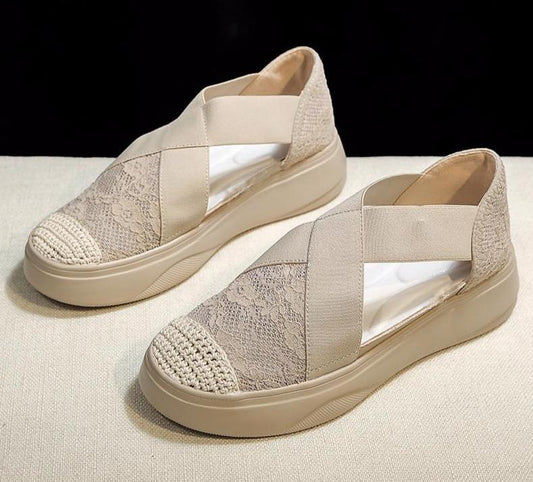 Fashion Sandals Women Retro Sewing Mesh Flats Summer Shoes Woman Elastic Bandage Casual Platform Sandals Sandalias Mujer - LiveTrendsX