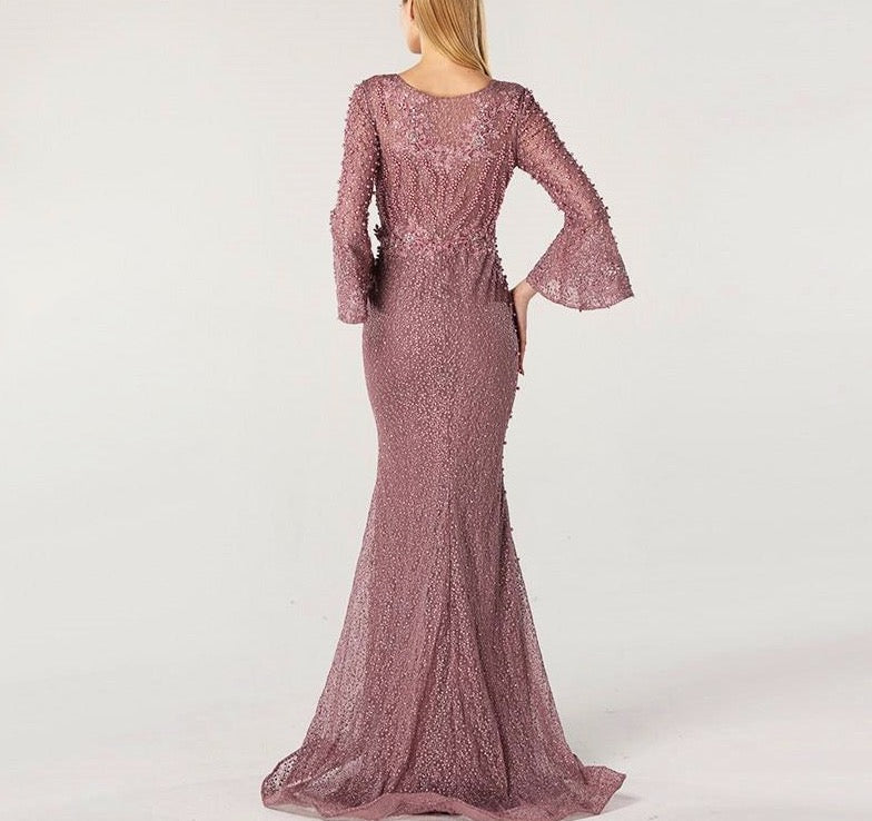 Muslim Pink Luxury Long Sleeves Evening Dresses Pearls Crystal Lace Formal Gowns 2020 Dubai - LiveTrendsX