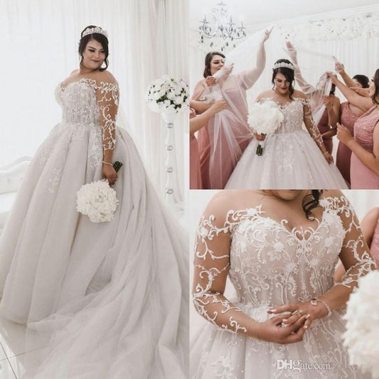 Plus Size Wedding Dresses Bridal Gowns Lace Appliqued Tulle Court Train Garden Wedding Dress vestido de novia - LiveTrendsX