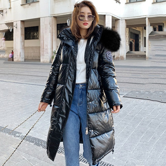 High Quality  New Winter Jacket Women Warm Thicken Hooded With Fur Long Coat Shining Fabric Stylish Female Parka - LiveTrendsX