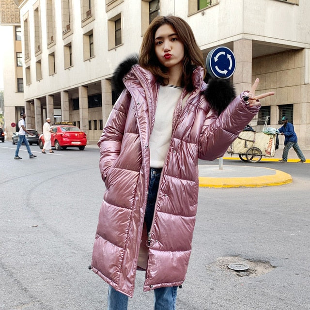 High Quality  New Winter Jacket Women Warm Thicken Hooded With Fur Long Coat Shining Fabric Stylish Female Parka - LiveTrendsX