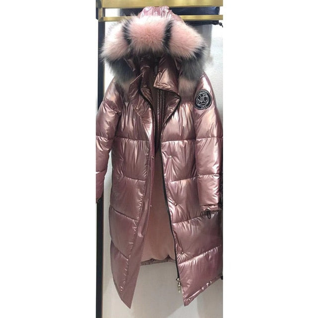 High Quality  New Winter Jacket Women Warm Thicken Hooded With Fur Long Coat Shining Fabric Stylish Female Parka - LiveTrendsX