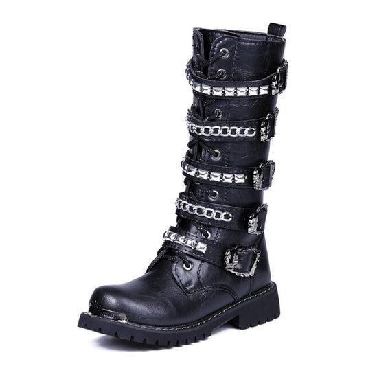 Men Punk Military Boots Fashion Rivets High-Top High Boots