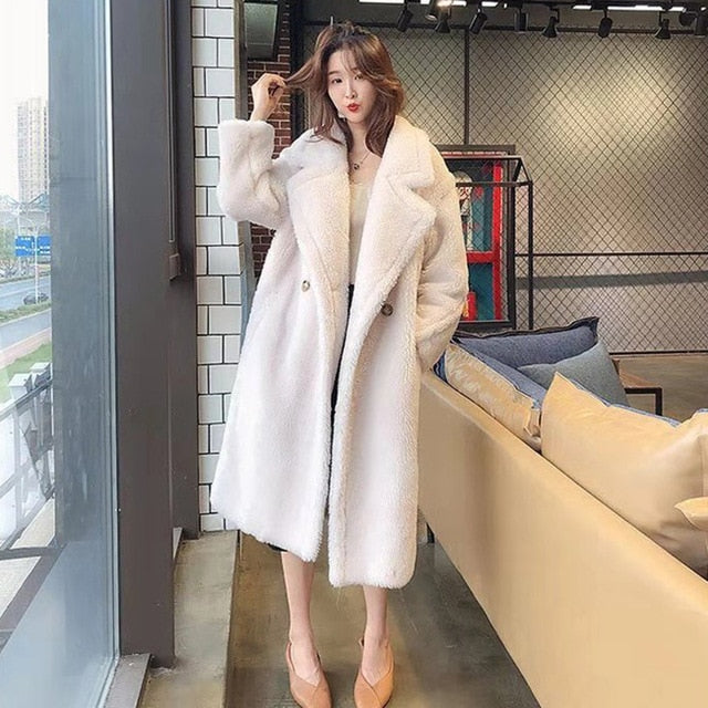 Women Winter Faux Fur Warm Long Coat Long Sleeve Female Thick Teddy Bear Coat Casual Loose Oversize Outwears - LiveTrendsX