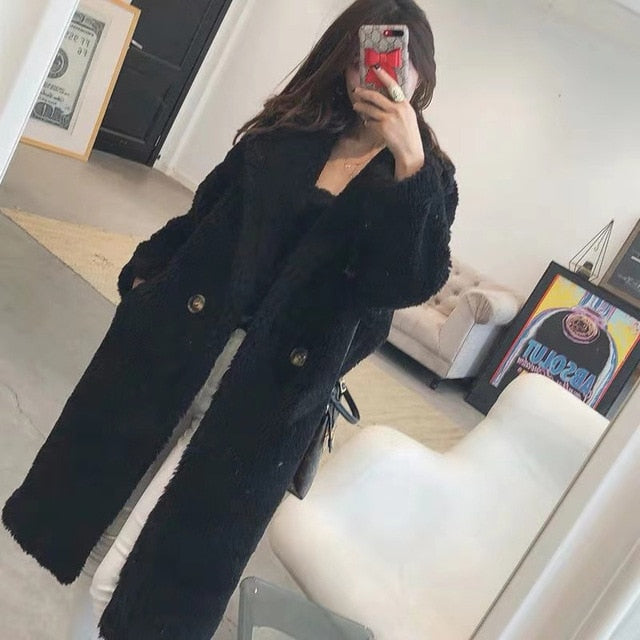 Women Winter Faux Fur Warm Long Coat Long Sleeve Female Thick Teddy Bear Coat Casual Loose Oversize Outwears - LiveTrendsX