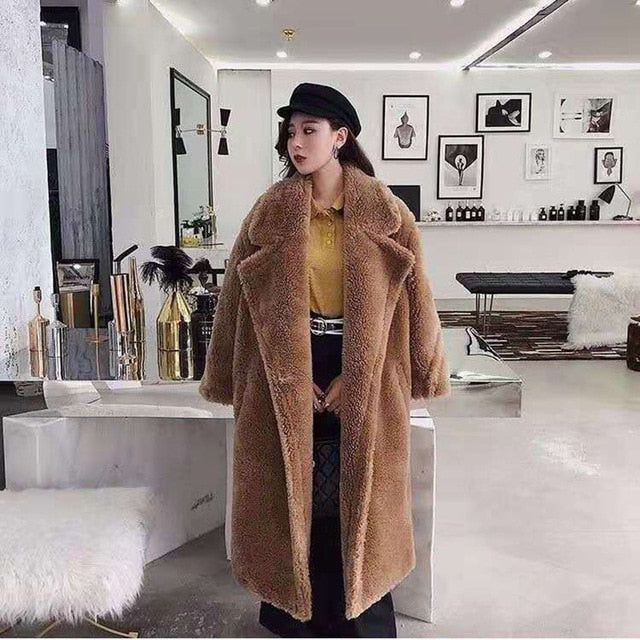 Women Winter Faux Fur Warm Long Coat Long Sleeve Female Thick Teddy Bear Coat Casual Loose Oversize Outwears - LiveTrendsX