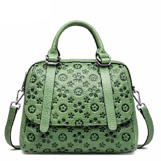 Genuine Leather Women Shoulder Bag Female  Delicate Flower Bag Ladies Soft Leather Bags 2019 Women Handbags Green Black - LiveTrendsX