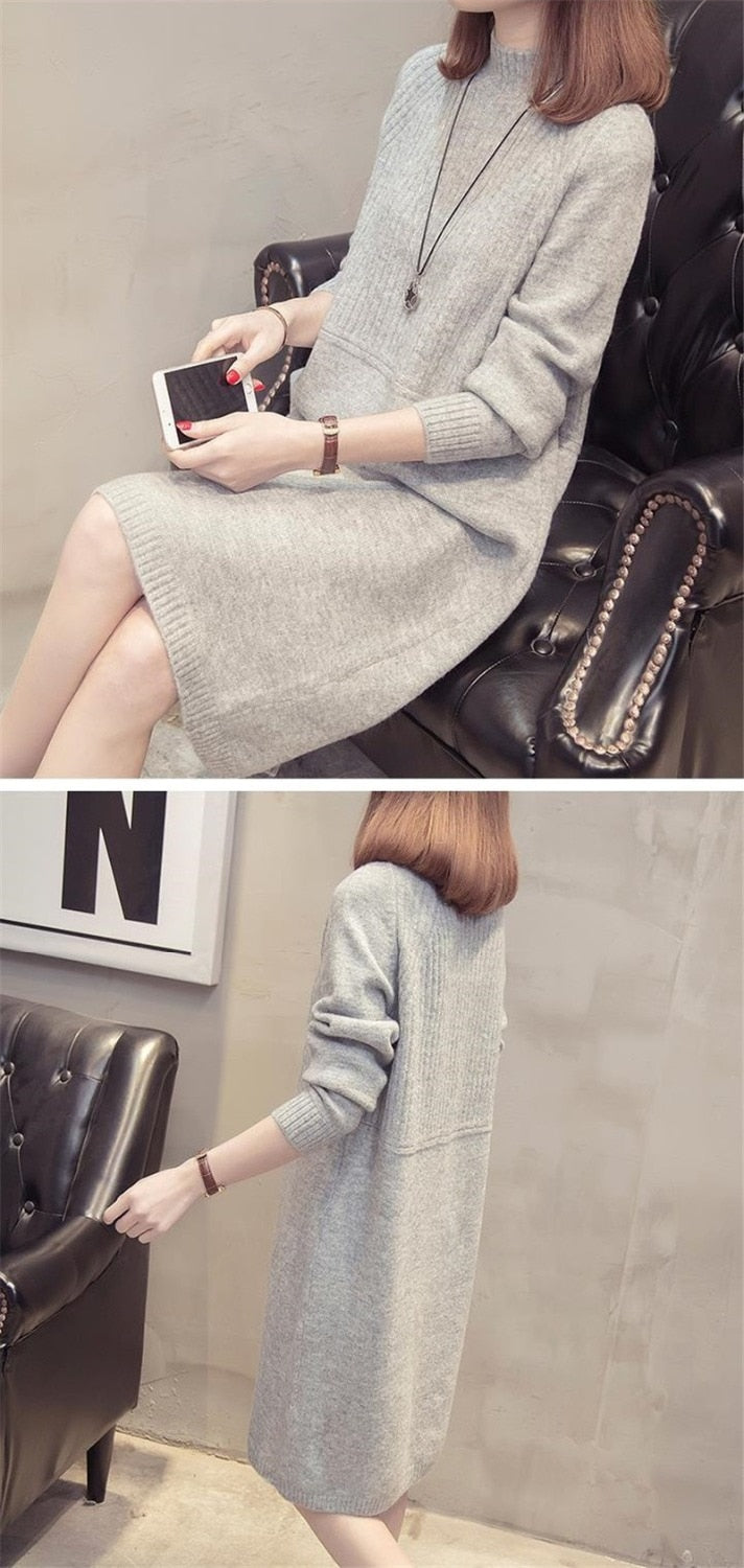 Turtleneck Sweater Dress Women Fashion Autumn Winter Knitted Pullovers Sweaters Long Sleeve Jumper Pull Femme - LiveTrendsX