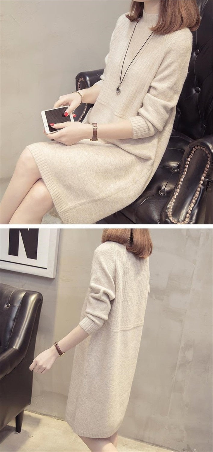 Turtleneck Sweater Dress Women Fashion Autumn Winter Knitted Pullovers Sweaters Long Sleeve Jumper Pull Femme - LiveTrendsX