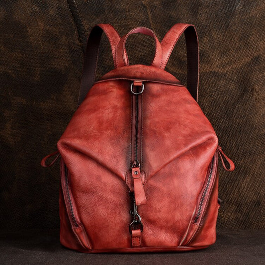 Handmade Women Backpack Vintage Genuine Leather Solid Color Soft Handle Sofe Cow Leather Leisure Fashion Travel Bags - LiveTrendsX