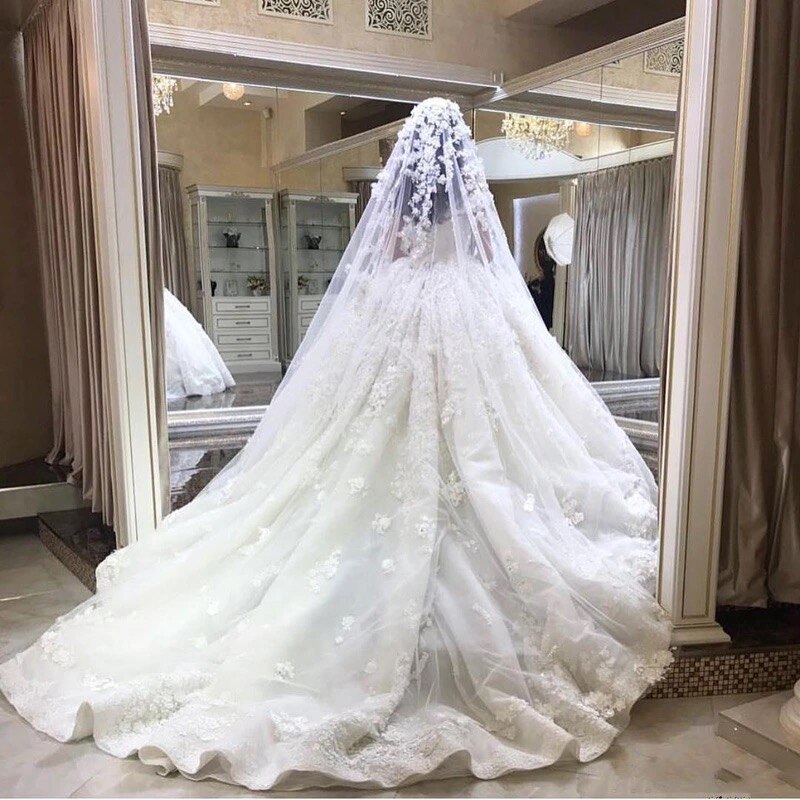 Empire Sweetheart Fluffy Lace Appliques Beading Crystal Luxury Wedding Dresses Muslim Bridal Gown Custom Made - LiveTrendsX