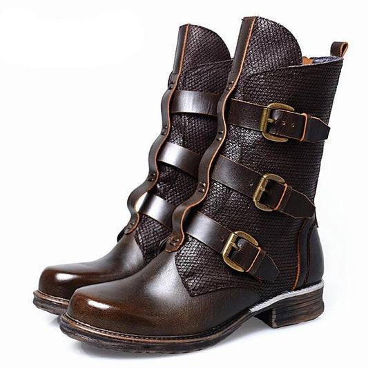 Punk Style Women Riding Boots Straps Buckle Genuine Leather High Boots Female Platform Shoes Woman Winter Autumn - LiveTrendsX