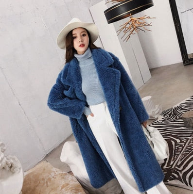 Women Winter Faux Fur Warm Long Coat Long Sleeve Female Thick Teddy Bear Coat Casual Loose Oversize Outwears - LiveTrendsX