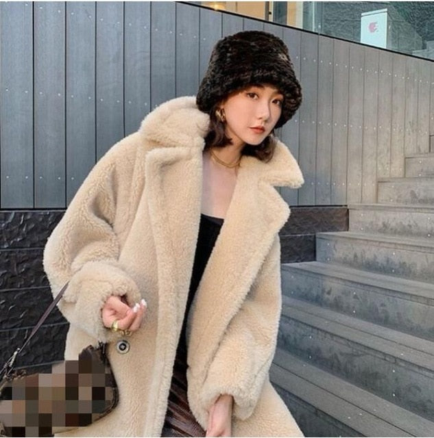 Women Winter Faux Fur Warm Long Coat Long Sleeve Female Thick Teddy Bear Coat Casual Loose Oversize Outwears - LiveTrendsX