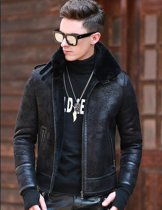 New arrival Men's Winter Fur one coat Slim thick men's leather jacket high quality Male Winter Bomber Jackets Outerwear - LiveTrendsX