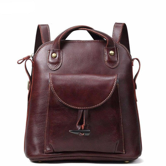 Retro vegetable tanned leather Women backpacks genuine leather shoulder bag female multi-function soft leather school backpack - LiveTrendsX