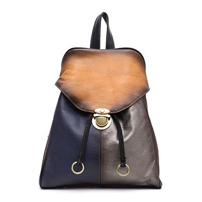 Women Retro Design Genuine Leather Backpack Girls Random Color Leather Patchwork Shoulder Bag Flap School Bag Female knapsack - LiveTrendsX