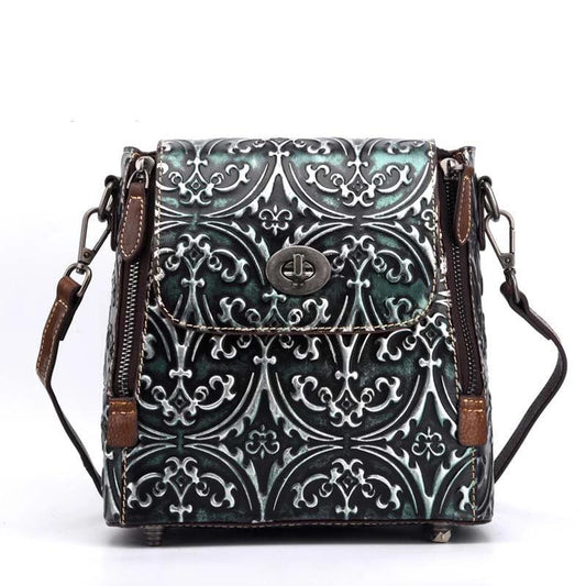 New Women cowhide shoulder diagonal backpack hand-wipe retro buckle bag vintage embossed female Genuine leather backpacks - LiveTrendsX