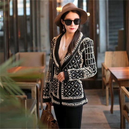 Women New Black Pearl Blazer Jacket Nightclub Costume Female Guest Ds Singer Dj Performance Party Celebration High Quality - LiveTrendsX