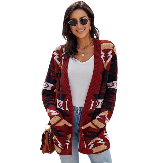 NEW Rogi Cardigan Women Sweater 2020 Fashion Aztec Long Sleeve Stripe Tops Casual Long Cardigans LADY Shirt - LiveTrendsX