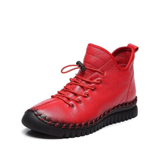 New Women Genuine Leather Boots Vintage Style Flat Booties Soft Cowhide Women Shoes Lace-up Ankle Boots zapatos mujer - LiveTrendsX