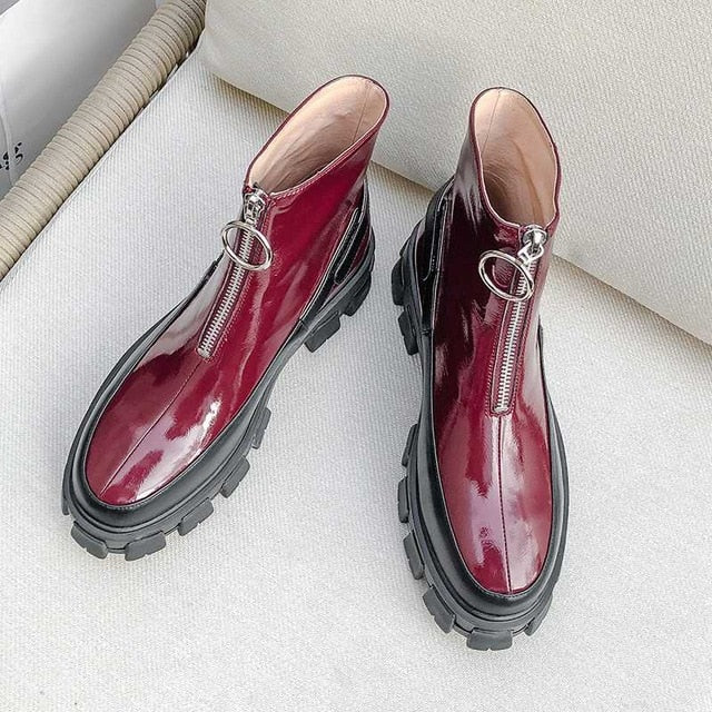 sweet fashion mixed colors thick bottom cow leather rock Zipper round toe waterproof winter women ankle boots - LiveTrendsX