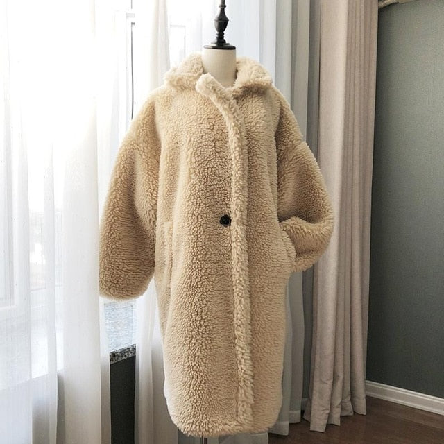 Winter Overcoat Women Faux Fur Coat Luxury Long Fur Coat teddy Jacket Loose Lapel Shaggy Coat Plus Winter Thick Warm Fluffy - LiveTrendsX