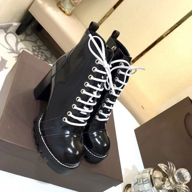 Women Shoes Winter Black Platform Ankle Boots Luxury Round Toe High Heels Lace Up Ladies Shoes Woman Botas - LiveTrendsX