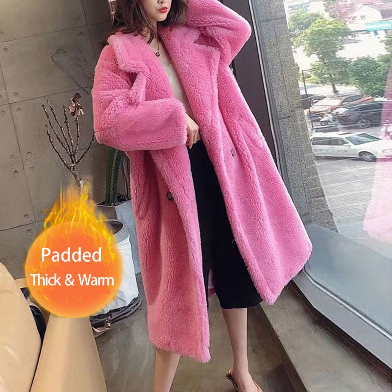 Women Winter Faux Fur Warm Long Coat Long Sleeve Female Thick Teddy Bear Coat Casual Loose Oversize Outwears - LiveTrendsX