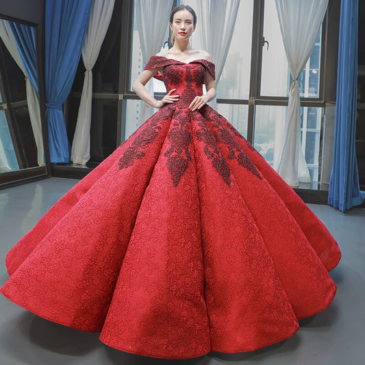 swollen luxury evening dress  sweetheart red beaded bridal dress gowns engagement dress robe fiançaille - LiveTrendsX