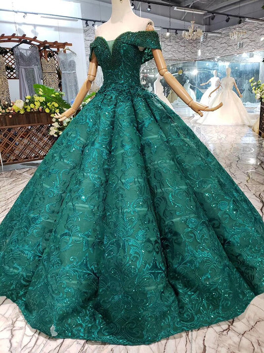 suknie wieczorowe green prom dress sweetheart beads laced up swollen evening dresses ball gown women occasion dress green - LiveTrendsX