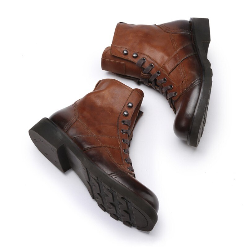 Men Genuine Leather Winter Warm Military Boots