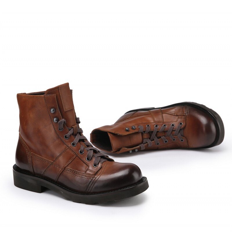 Men Genuine Leather Winter Warm Military Boots