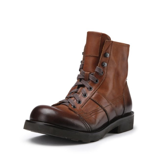 Men Genuine Leather Winter Warm Military Boots