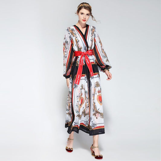 streetwear poker printing Elegant Casual holiday party dress robe maxi long dress New women's spring and summer - LiveTrendsX