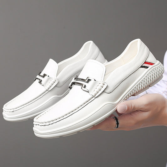 Men Loafers Genuine Leather Mocasines Hombre White Fashion Boat Shoes Men Casual Leather Shoes Luxury Male Flat Shoes - LiveTrendsX