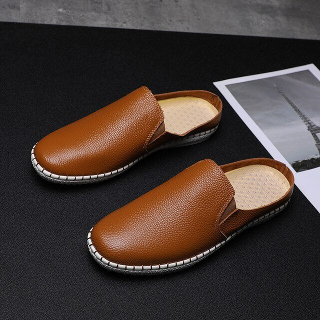 Big size 38-47 Designer Slip on Men Casual Shoes Brand High Quality 2020 Leather Slipper Loafers outdoor Half Shoes For Men - LiveTrendsX