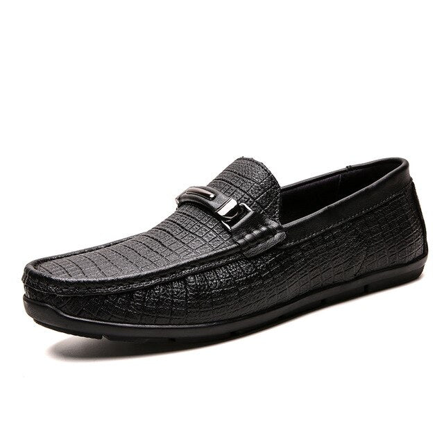 Leather men's shoes  spring and autumn brand British style plaid comfortable high quality casual simple black loafers - LiveTrendsX