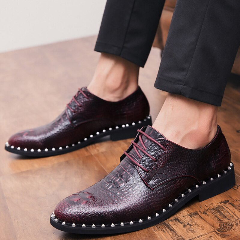 Men's Shoes Luxury Brand Lace Up Fashion Rivet Party shoes Massage Leather shoes men Crocodile pattern Driving shoe - LiveTrendsX